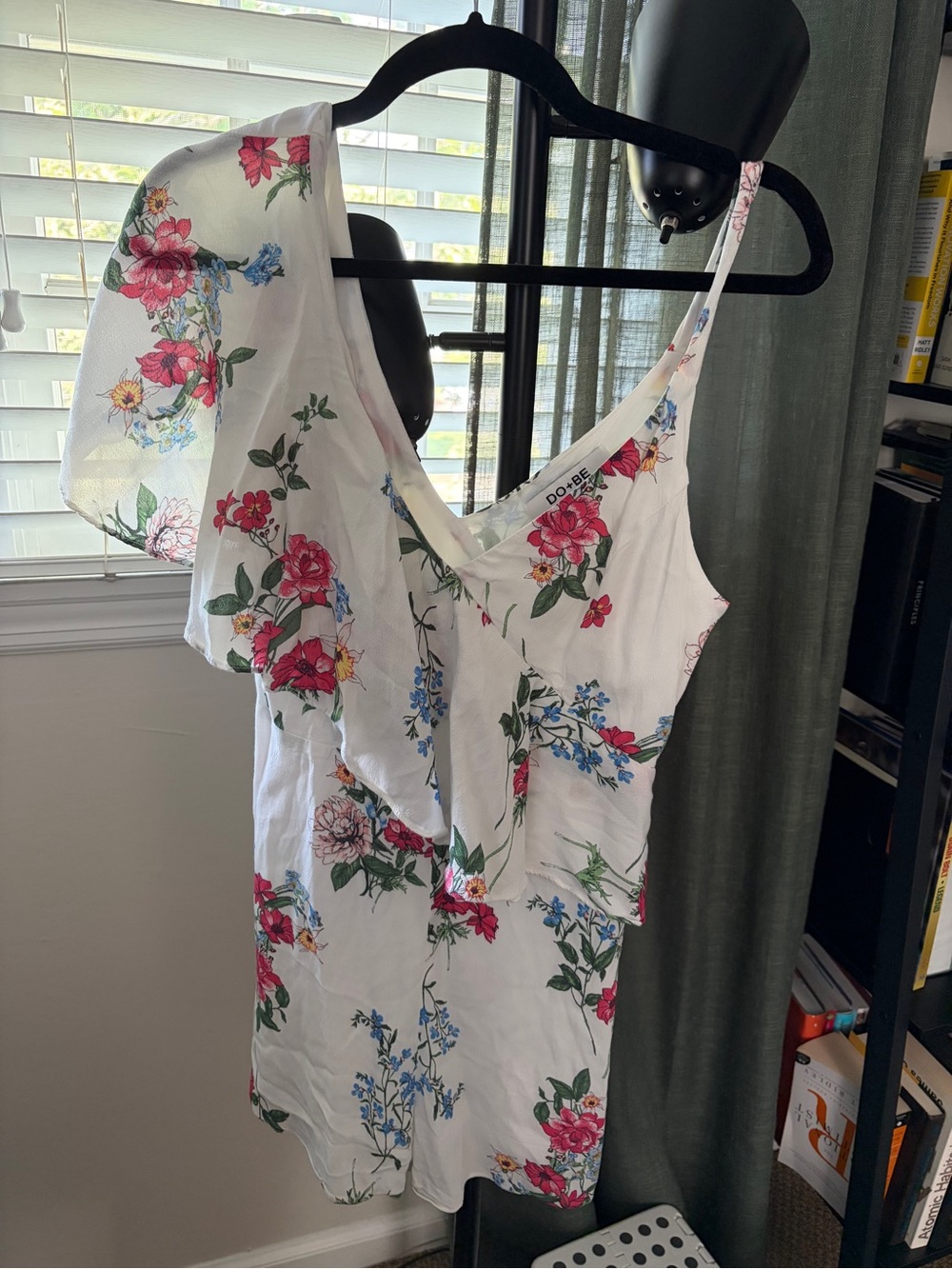 DO+BE White Floral One-Shoulder Mini Dress with Pink & Blue Flowers
